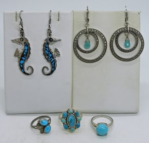 Taxco 925 Turquoise, Earrings & Rings