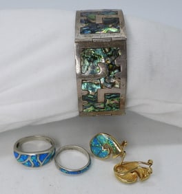 Opal & Abalone Rings, Earrings, Bracelet