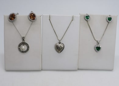 Sterling, Marcasite, Pearl Necklaces Earrings
