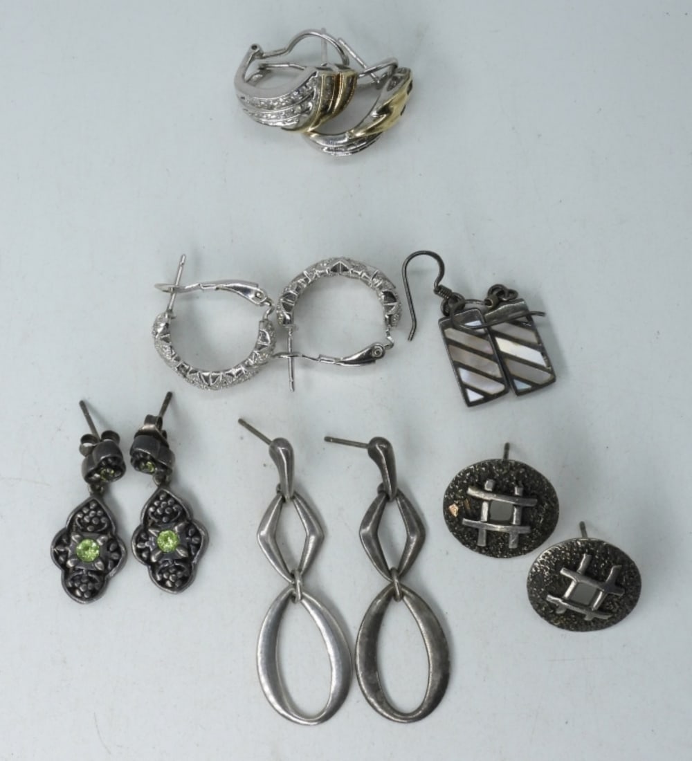 6 Pair of Sterling  Pierced Earrings - Diamond (1 of 3)