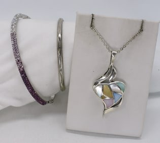 Colorful Mother of Pearl 925 Necklace +