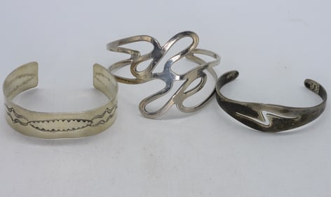 3 Sterling Cuff Bracelets