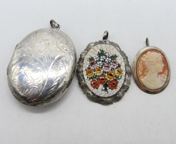 3 Sterling Pendants, Cameo & More