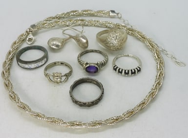 6 Rings, Necklace & Earrings 925