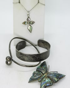 Abalone 925 Necklace, Pin & Bracelets