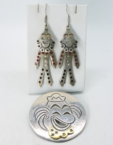 Taxco Sterling Clown Pin & Earrings