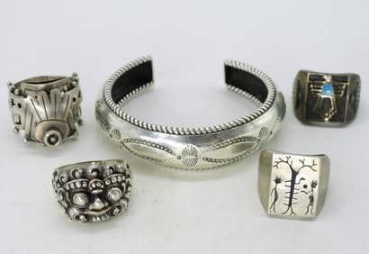 Mexico Sterling Rings & Cuff Bracelet - Taxco