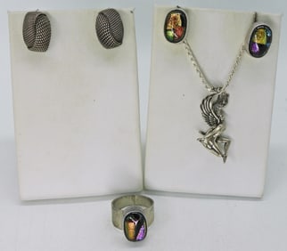 Whimsical Sterling Necklace, Earrings Lot