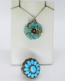 Turquoise 925/18k Necklace & Ring