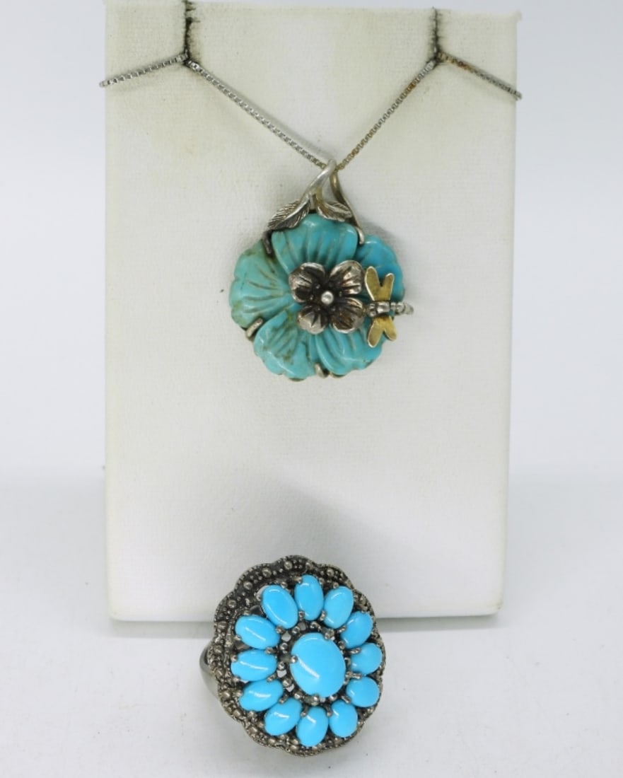 Turquoise 925/18k Necklace & Ring (1 of 3)