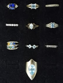 10 Sterling Blue Topaz Rings & Other Gems