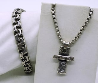 Cross 925 Necklace & Thick Bracelet