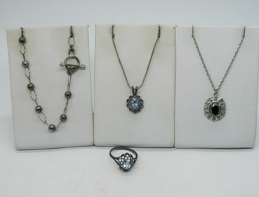 Hematite, Blue Topaz 925 Necklaces & Ring