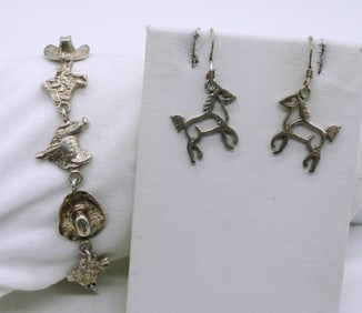 Texas Cowboy Hat Bracelet & Earrings 925