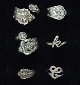Six Sterling Fashion Rings