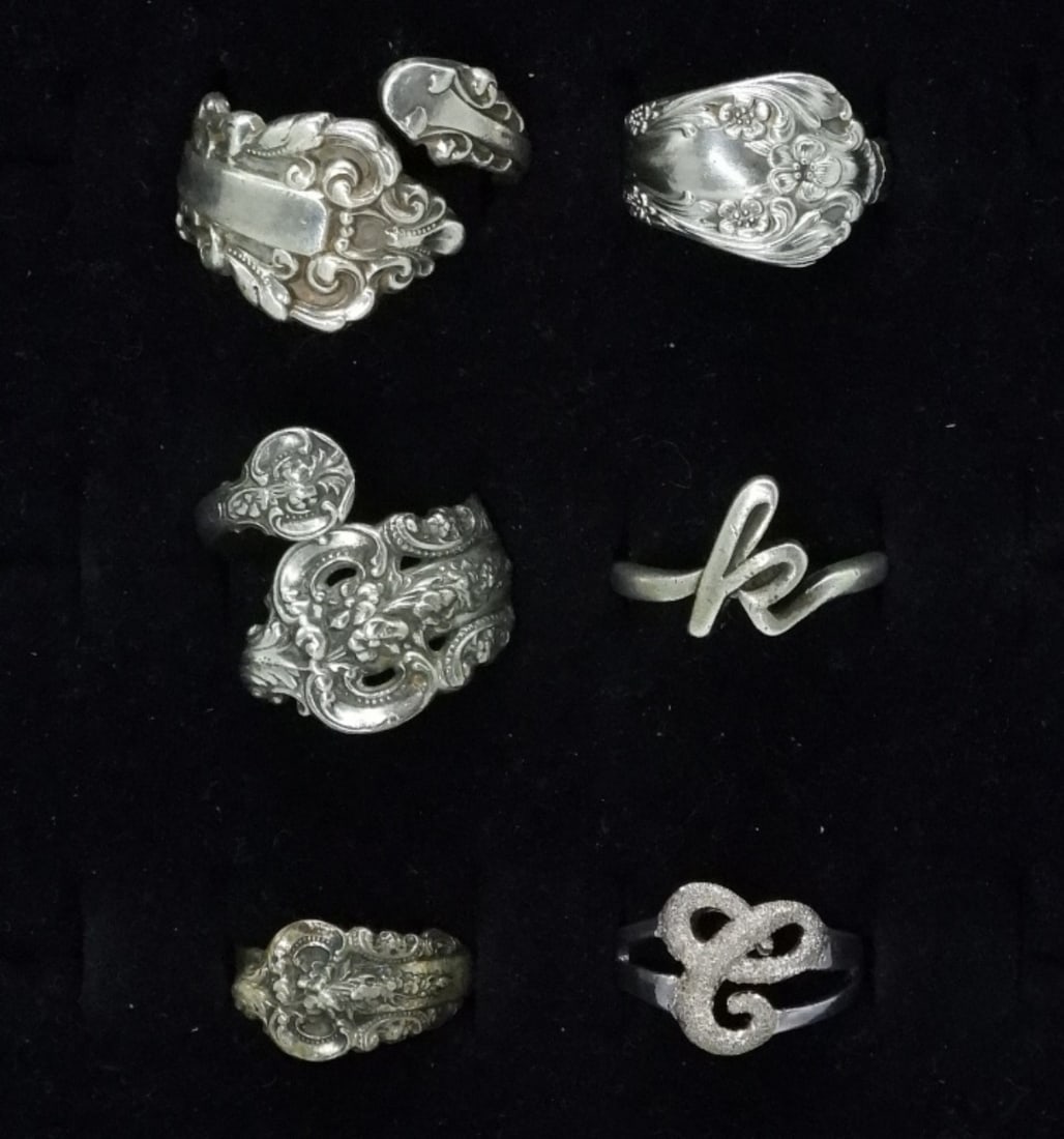 Six Sterling Fashion Rings: Sizes 4-9. Six sterling fashion rings. (22.3 dwt)