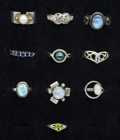 9 Sterling Rings, Larimar, Moonstone & More