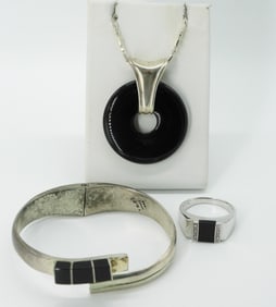 Taxco Black Onyx Sterling Bracelet & More