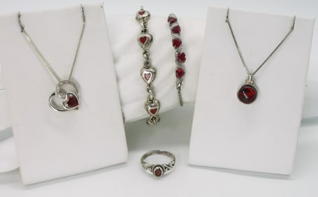 Red Hearts Sterling Bracelets, Necklaces +