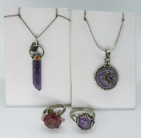 Taxco Amethyst Crystal Point Necklace 925 +