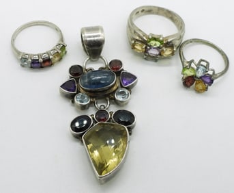 Multi Gem Sterling Rings & Pendant