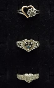 3 Sterling Rings with Small Diamonds