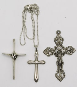 3 Sterling Cross Pendants & Chain
