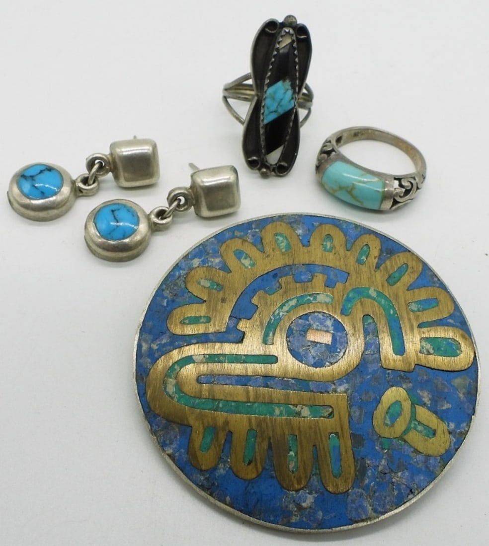 Turquoise 925 Pin, Rings & Earrings (1 of 3)