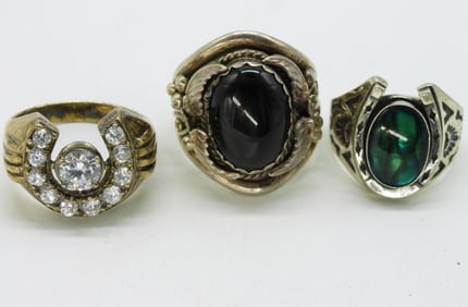 3 Sterling Men's Rings - Black Onyx