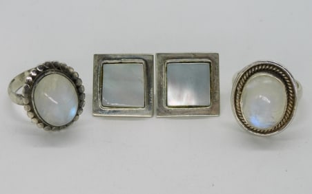 Moonstone Sterling Rings & MOP Earrings