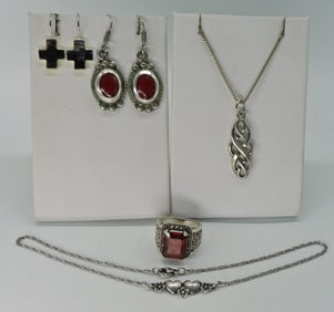 Sterling Earrings, Necklace, Ring & Anklet