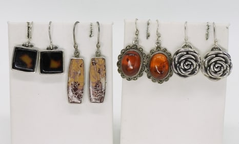 4 Pair Sterling Pierced Earrings