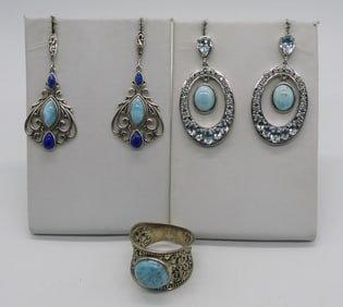 Sterling Larimar Ring & Earrings