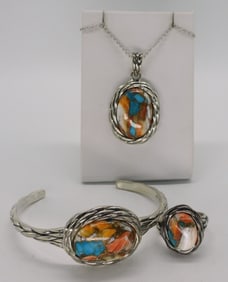 Spiny Oyster Copper Turquoise 925 Set