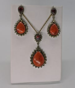 Vintage Art Deco 925 Orange Stone Set