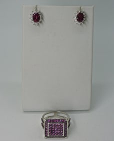 Rhodolite Garnet 925 Ring & Pierced Earrings