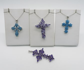 Cross Pendants 925 Swiss Topaz & Amethyst