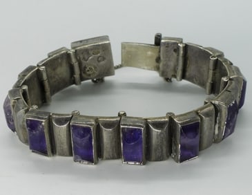 Heavy Sterling Mexico Amethyst Bracelet