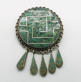 Taxco Turquoise Chip Inlay 925 Brooch