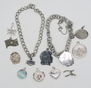 Sterling Charm Bracelets & 12 Charms