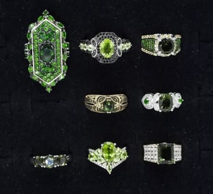 8 Sterling Green Gemstone Fashion Rings