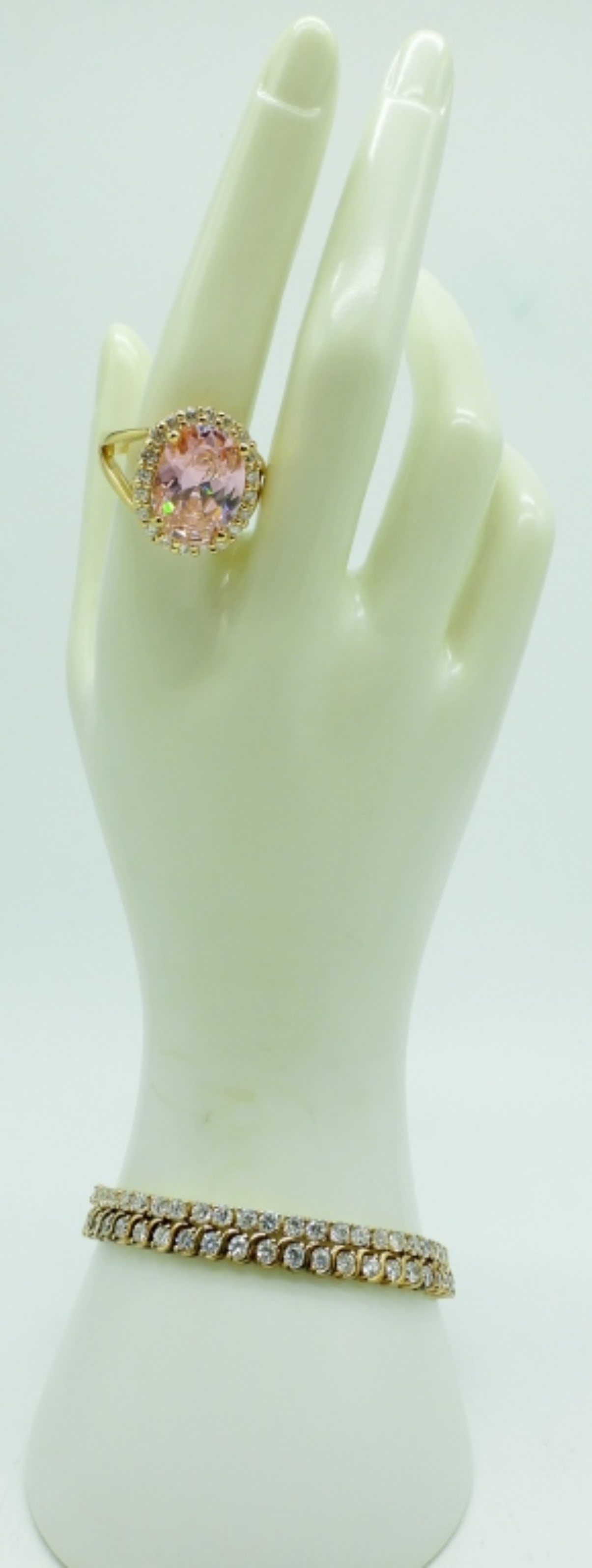 Gold Tone 925 Tennis Bracelets & Pink Ring (1 of 6)