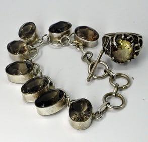 Smokey Quartz 925 Ring & Bracelet