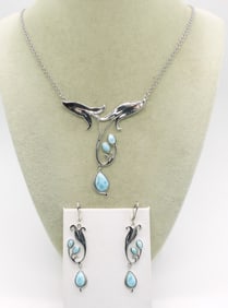 Larimar Sterling Necklace & Matching Earrings