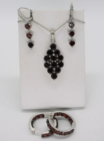 Garnet  925 Necklace & Pierced Earrings