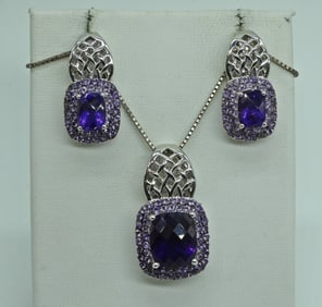 Amethyst 925 Necklace & Matching Earrings