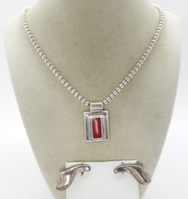Taxco Red Jasper 925 Necklace, Earrings
