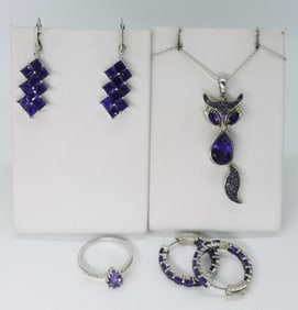 Amethyst 925 Fox Necklace, Earrings, Ring