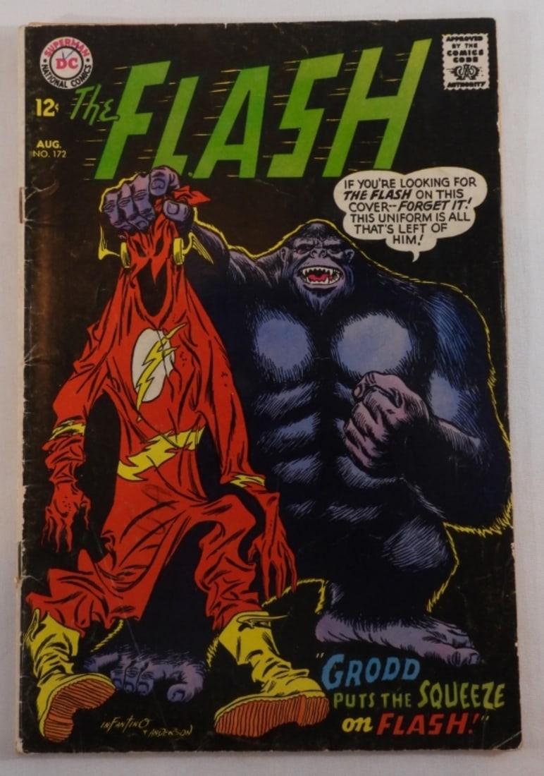 The Flash DC August 172 1967: VG "Grodd puts the squeeze on the Flash!" Has some pages that are not attached