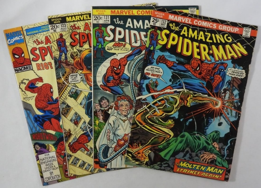 The Amazing Spider-Man Lot Of 4: 3 1970s #123, 131, and 132, and a 1991 Riot at Robotworld, various conditions
